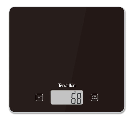 TERRAILLON - T1040 CLASSIC BLACK, Balance de Cuisine électronique, Plateau verre, Tare, Conversions Liquides, Ultra-Fine, Portée 5 kg, Graduation 1g, Noir