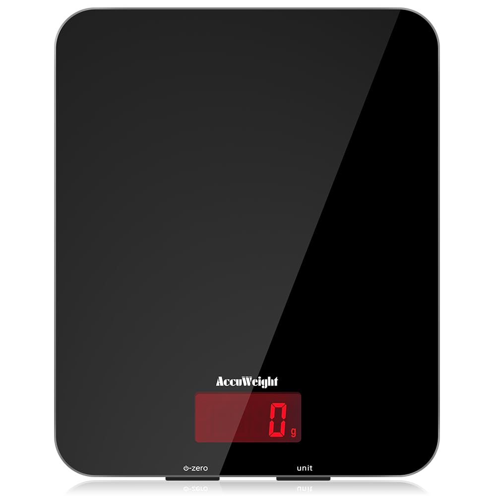 ACCUWEIGHT 201 Balance de cuisine numérique avec plate-forme en verre trempé Balance électronique pour aliments avec écran LCD, rétroéclairé pour bureau, pâtisserie, cuisine, 5 kg/11 lb