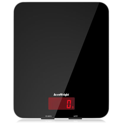 ACCUWEIGHT 201 Balance de cuisine numérique avec plate-forme en verre trempé Balance électronique pour aliments avec écran LCD, rétroéclairé pour bureau, pâtisserie, cuisine, 5 kg/11 lb