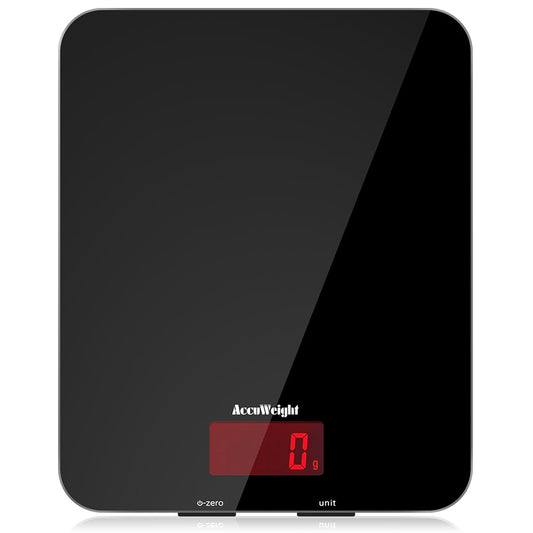 ACCUWEIGHT 201 Balance de cuisine numérique avec plate-forme en verre trempé Balance électronique pour aliments avec écran LCD, rétroéclairé pour bureau, pâtisserie, cuisine, 5 kg/11 lb