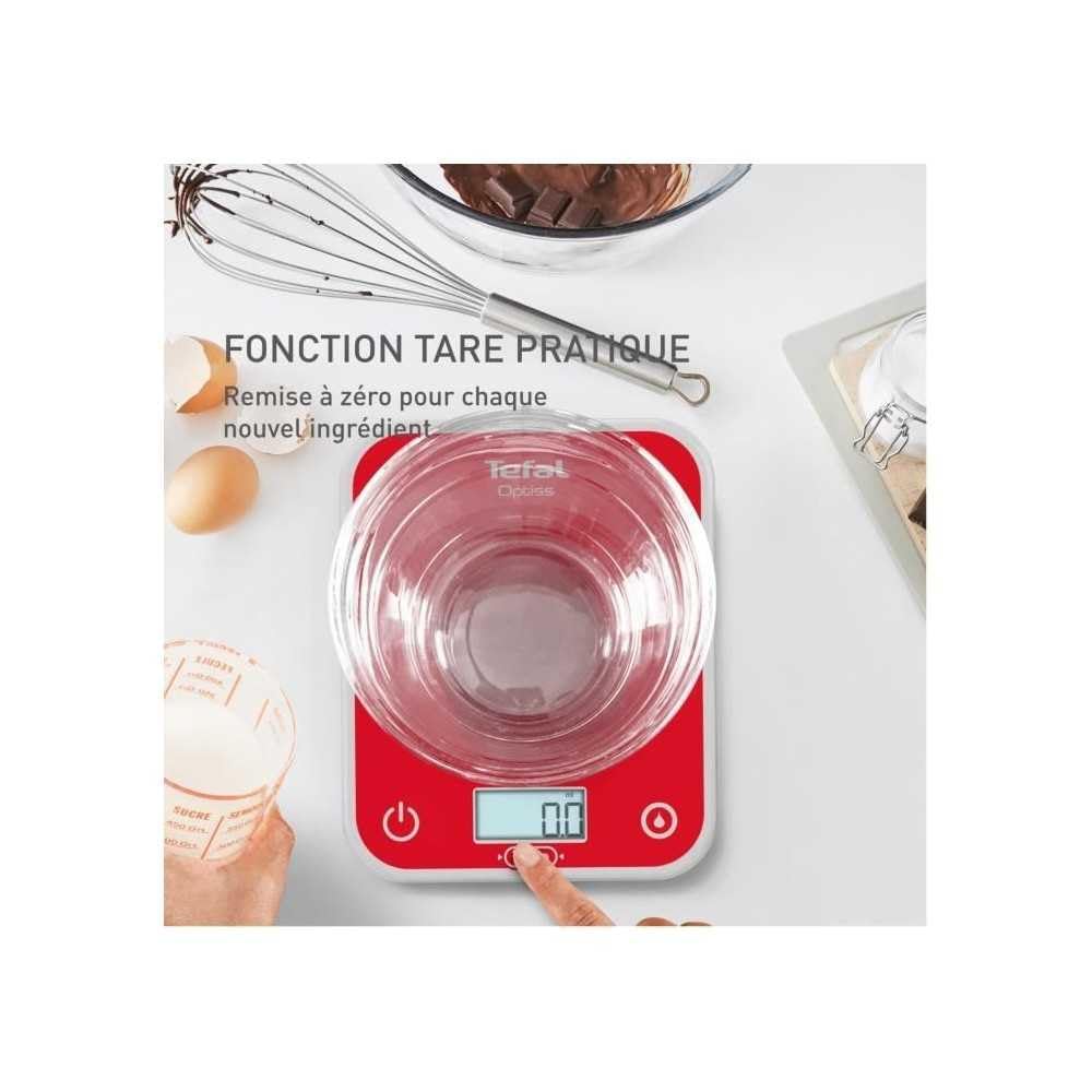 Tefal, Balance de cuisine électronique, Optiss, Écran rétroéclairé facile à lire, Résistance aux rayures, Capacité de 5kg, Blanc, BC50U3V0