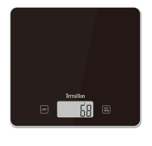 TERRAILLON - T1040 CLASSIC BLACK, Balance de Cuisine électronique, Plateau verre, Tare, Conversions Liquides, Ultra-Fine, Portée 5 kg, Graduation 1g, Noir