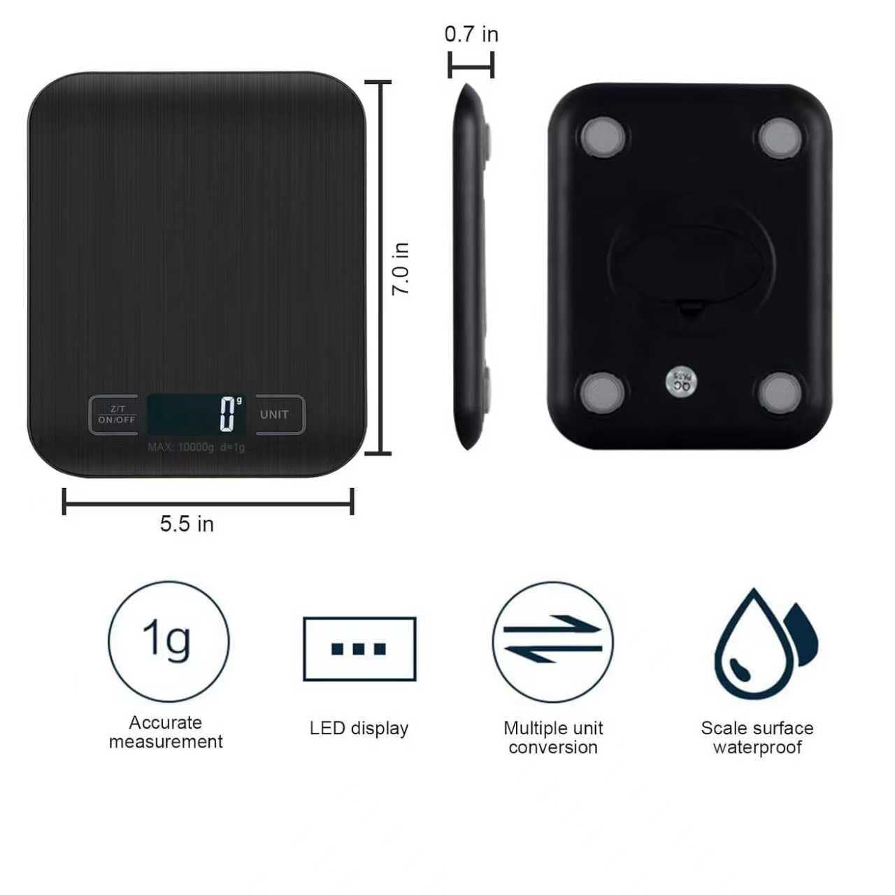 Balance De Cuisine NuméRiques, Balances NuméRiques Professionnelles 10 kg - Mesure PréCise Jusqu'à 1g,Balances De Cuisine éLectroniques Avec éCran Lcd, Fonction Tare. (Noir)