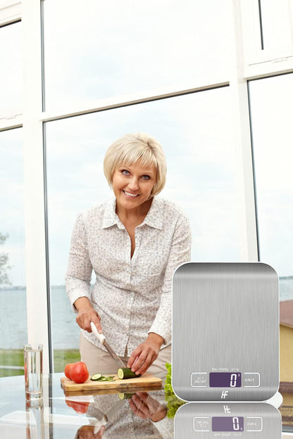 HomeFashion Balance de Cuisine Électronique de Haute Précision 5000g/1g avec Écran LCD Rétroéclairé, 6 Unités et Fonction Tare Acier Inoxydable, Piles incluses