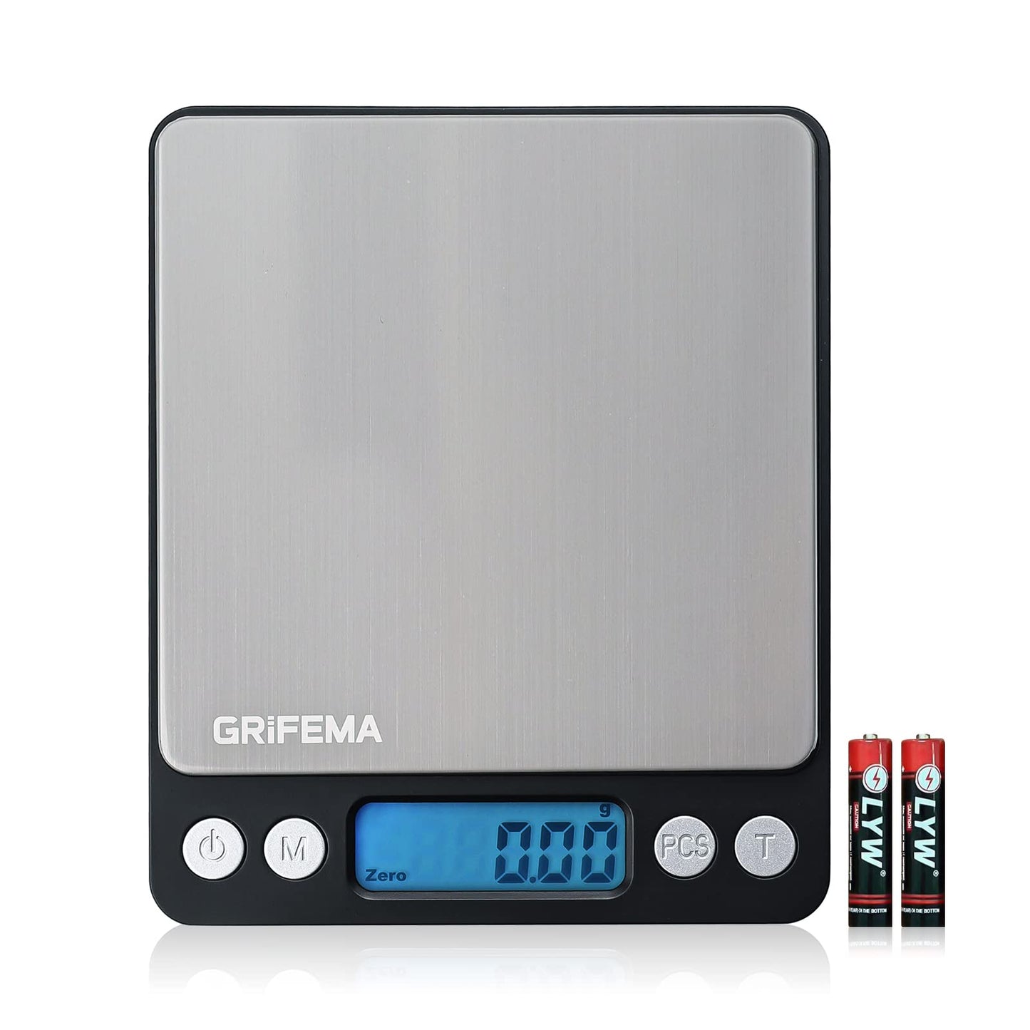 GRIFEMA GA2003 Balance de Cuisine Électronique 0,05-500g, Précision 0,01g, Plateau 10x10cm Acier Inoxydable, Écran LCD Rétroéclairé, 6 Unités de Mesure, Fonction Tare