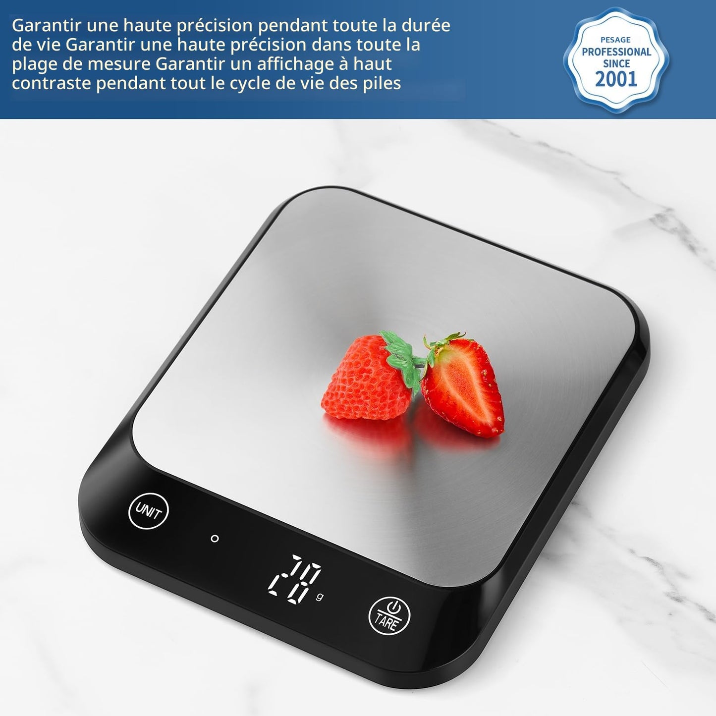 Vitafit 10kg Balance de cuisine numérique, Professionnelle de Pesage Depuis 2001, 6 Unités et Fonction Tare Acier Inoxydable Smart Digital Balance de Alimentaire Multifonctionnel,Noir