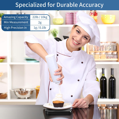 Vitafit 10kg Balance de cuisine numérique, Professionnelle de Pesage Depuis 2001, 6 Unités et Fonction Tare Acier Inoxydable Smart Digital Balance de Alimentaire Multifonctionnel,Noir