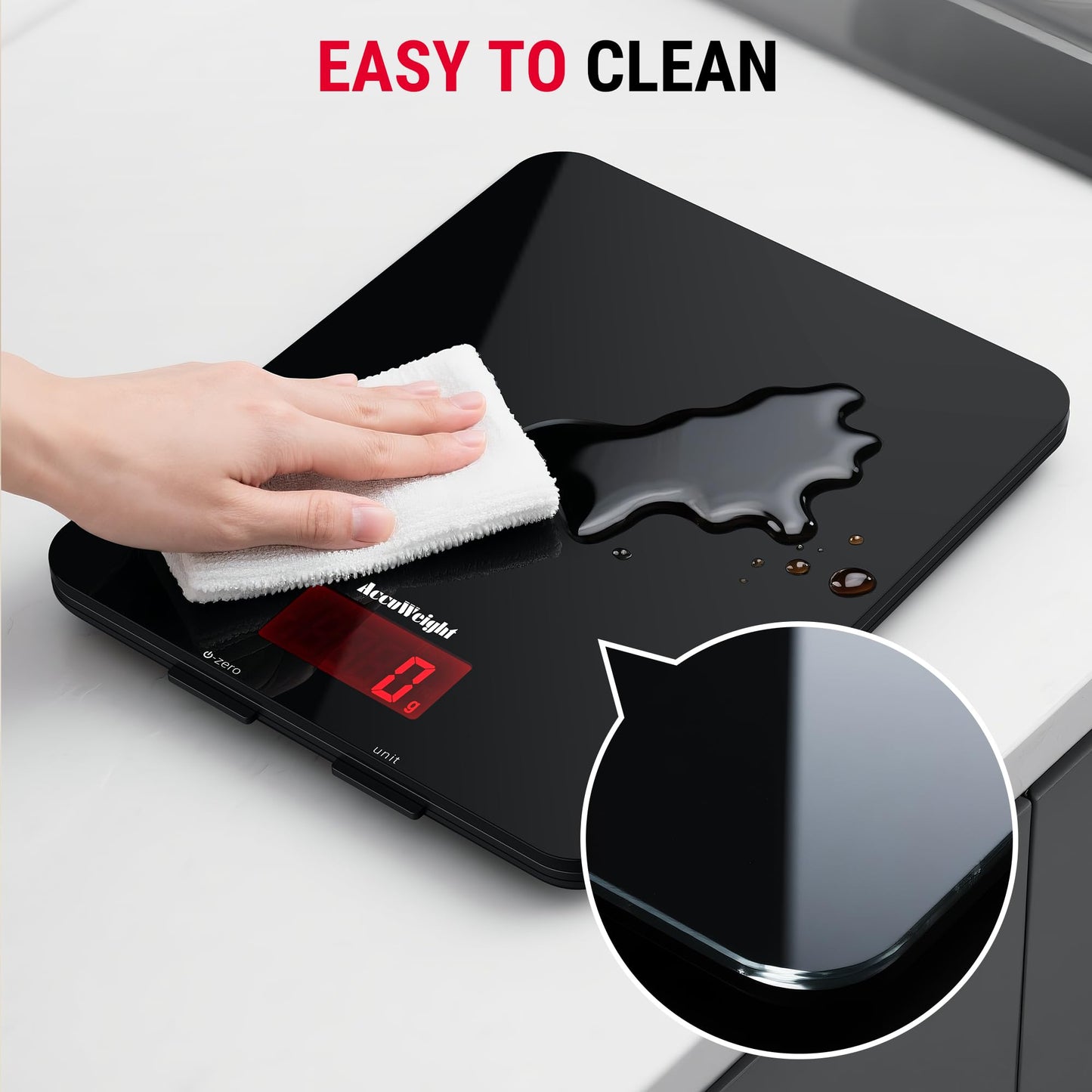 ACCUWEIGHT 201 Balance de cuisine numérique avec plate-forme en verre trempé Balance électronique pour aliments avec écran LCD, rétroéclairé pour bureau, pâtisserie, cuisine, 5 kg/11 lb