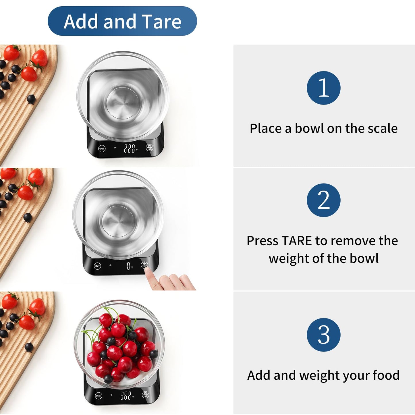 Vitafit 10kg Balance de cuisine numérique, Professionnelle de Pesage Depuis 2001, 6 Unités et Fonction Tare Acier Inoxydable Smart Digital Balance de Alimentaire Multifonctionnel,Noir