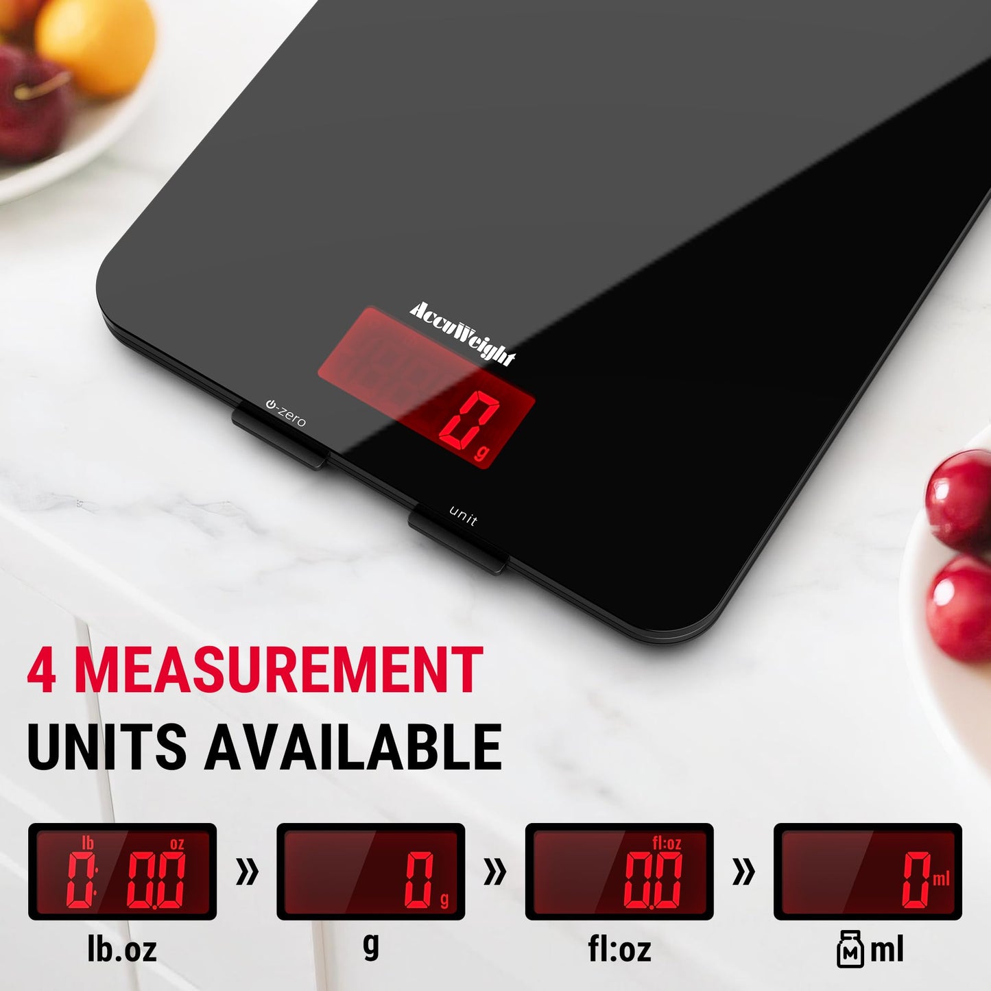 ACCUWEIGHT 201 Balance de cuisine numérique avec plate-forme en verre trempé Balance électronique pour aliments avec écran LCD, rétroéclairé pour bureau, pâtisserie, cuisine, 5 kg/11 lb